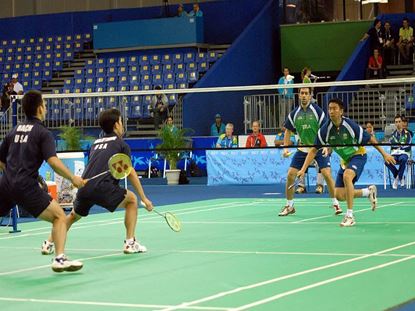 Afbeelding van Badminton wedstrijdnet: 2 netten op 1 rij